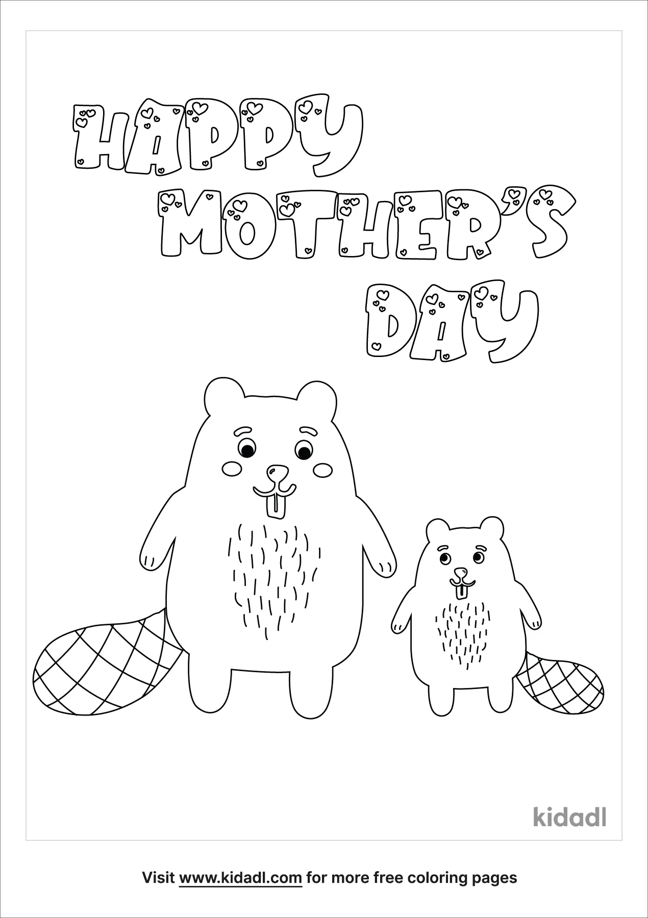 Free Mothers Day Beaver Coloring Page | Coloring Page Printables | Kidadl