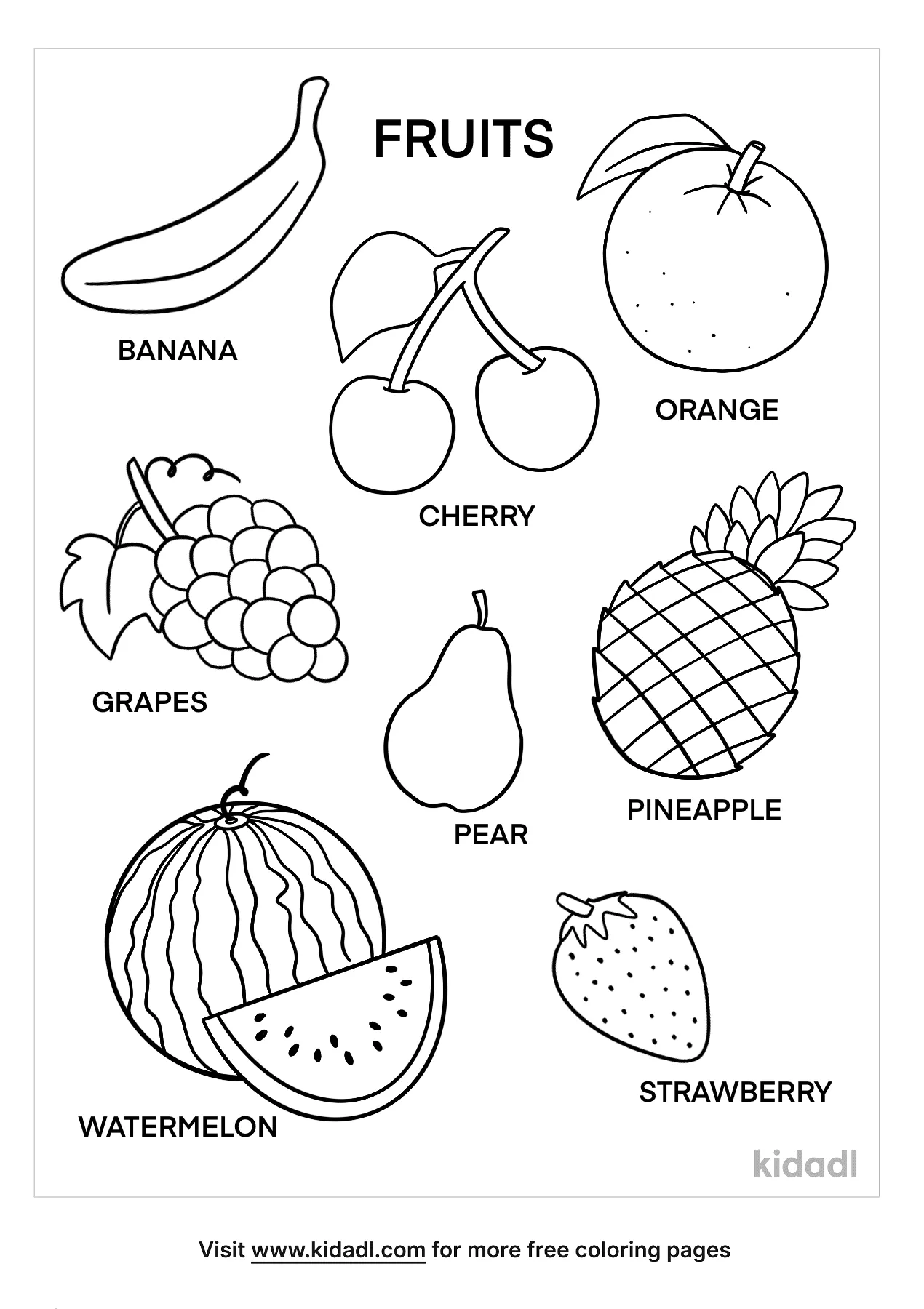 Names Of Fruits Coloring Page   Free Fruit Coloring Page   Kidadl