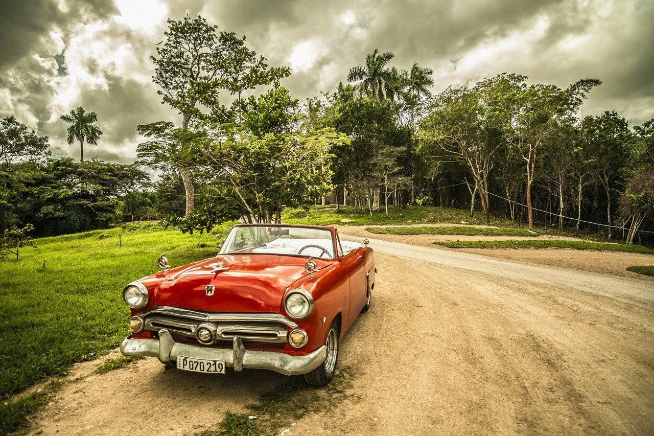 A Cuban red car on road