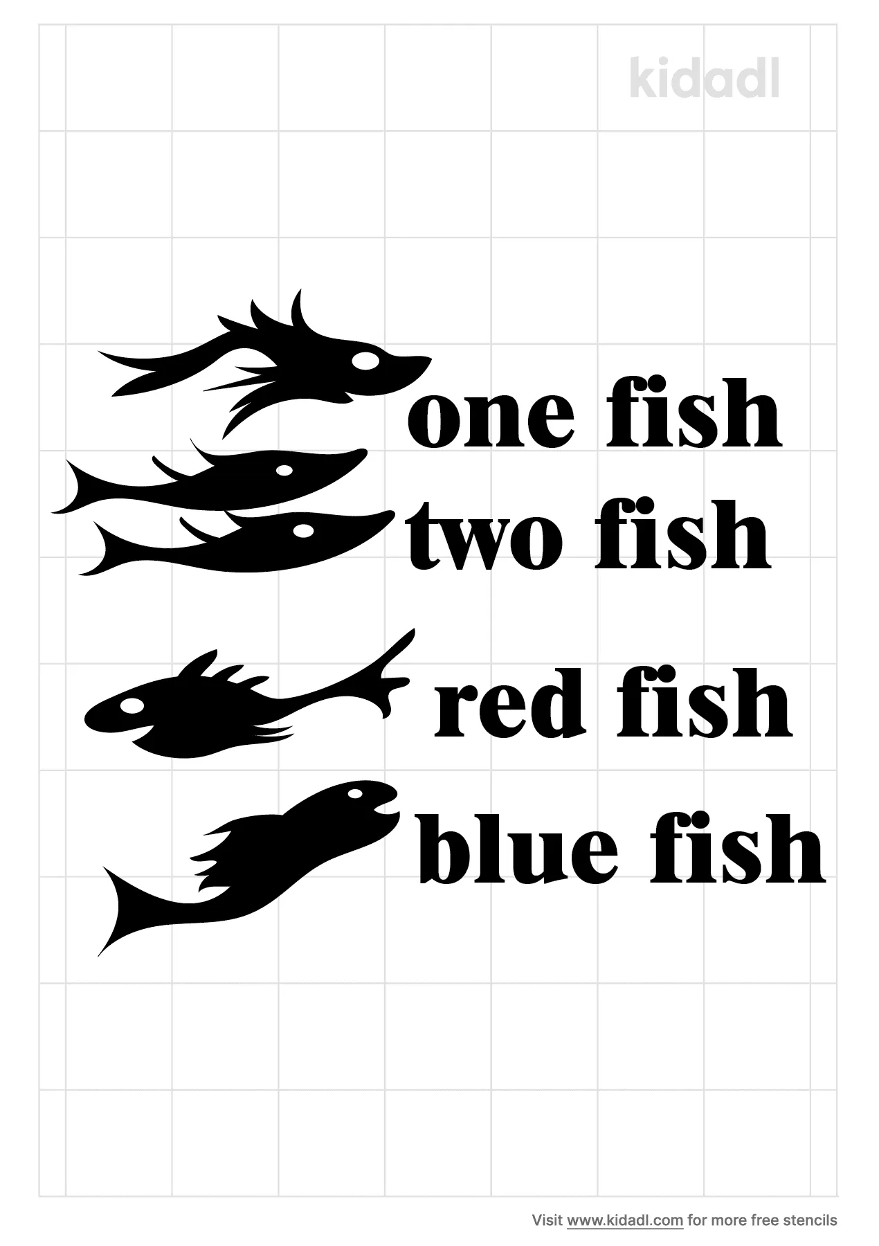 Free One Fish Two Fish Red Fish Blue Fish Stencil | Stencil Printables | Kidadl