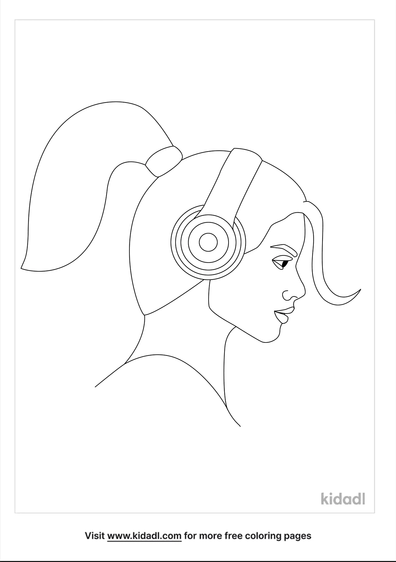 Ponytail And Headphones Coloring Page