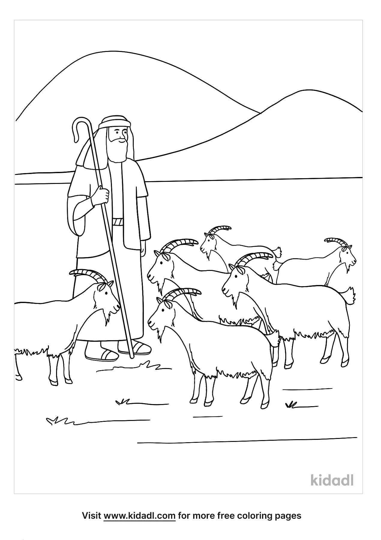 Shepherd With Goats Coloring Page