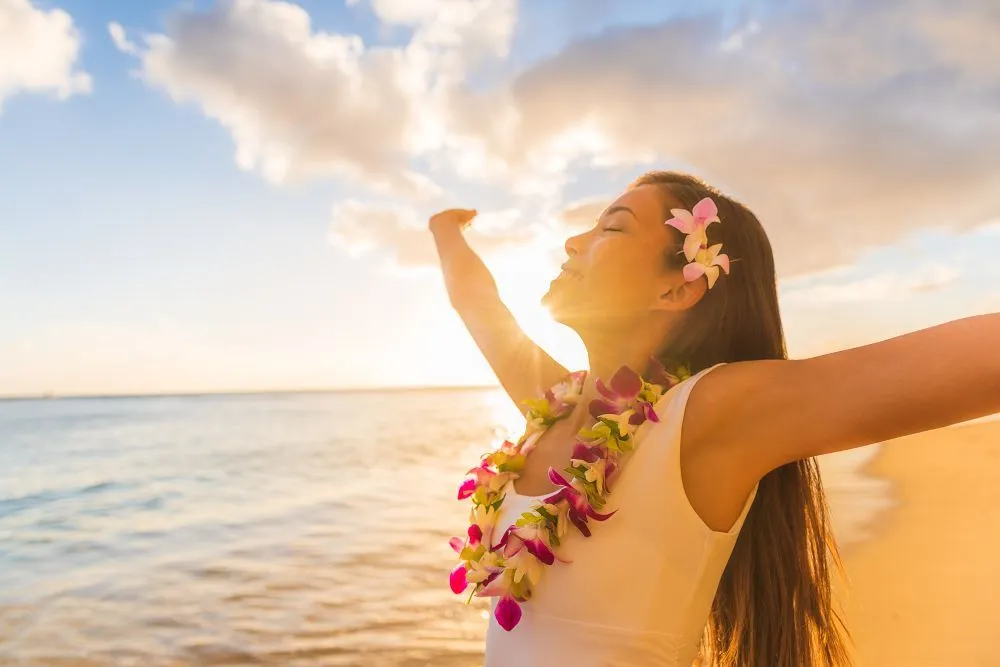 A hawaiin girl enjoying on the beach