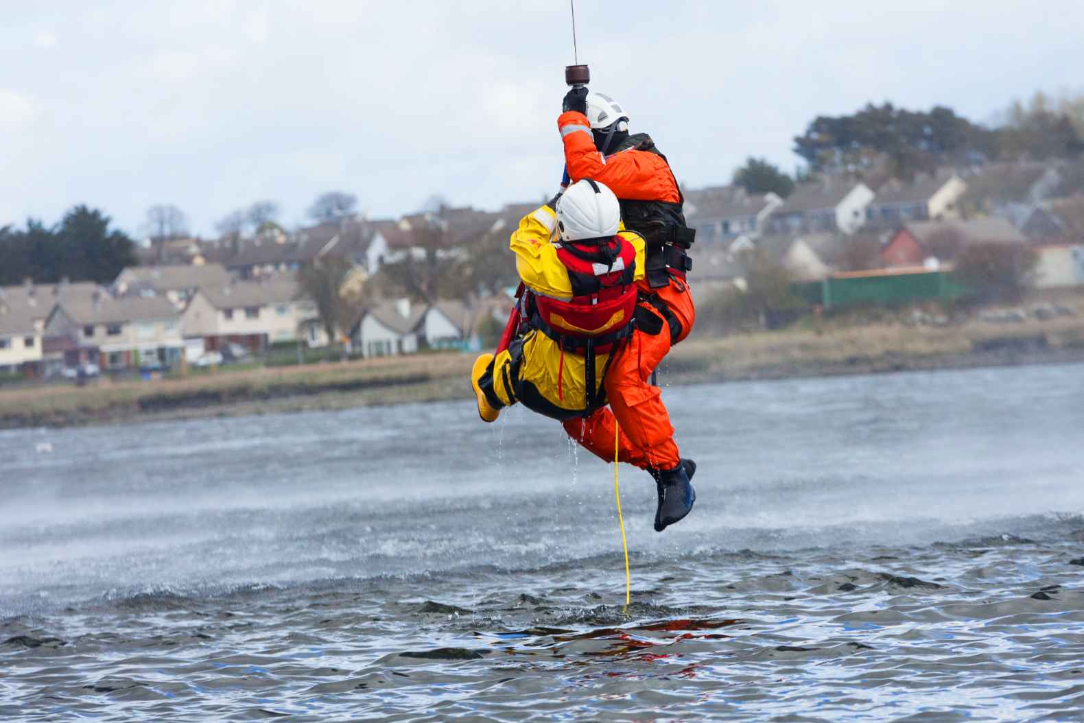 Irish Coast Guard crew display a water rescue training in the sea