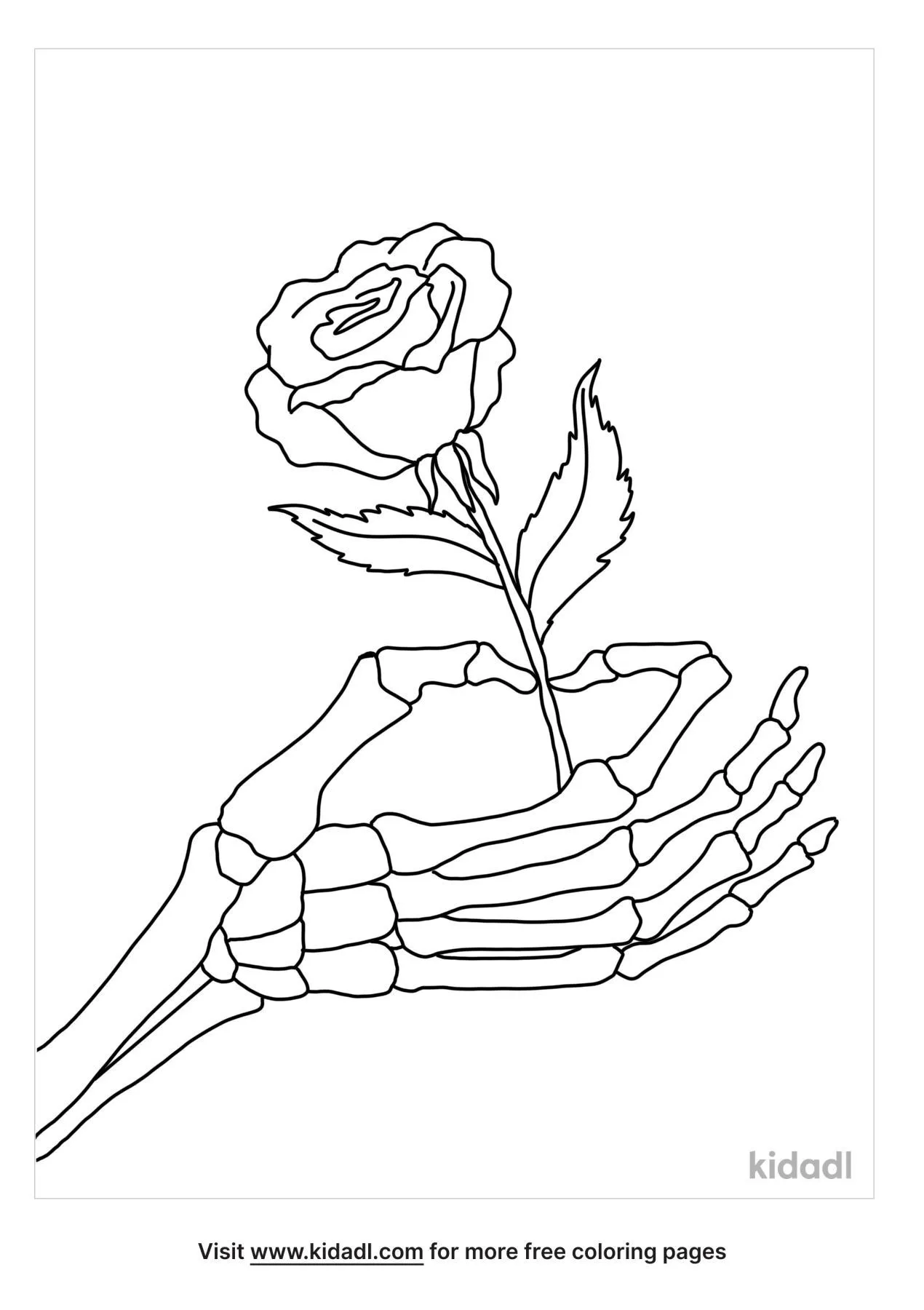 Skeleton Hand Holding Rose Coloring Page