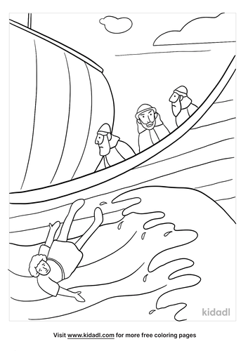 Jonah Thrown Overboard Coloring Page | Free Bible Coloring Page | Kidadl