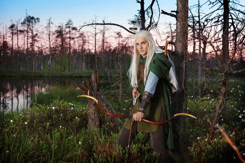 Elf with a bow and arrow in the woods