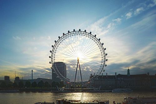 The London Eye with the sun setting