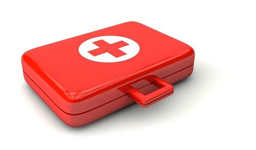 A red first aid case used by doctors.