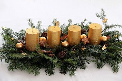 The themes of Christianity are represented by four Advent candles. 