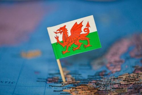 Map with flag of Wales
