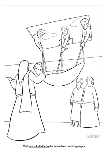 Paralyzed Man Lowered Through Roof Coloring Pages | Free Bible Coloring