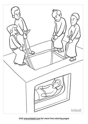 Paralyzed Man Lowered Through Roof Coloring Pages | Free Bible Coloring