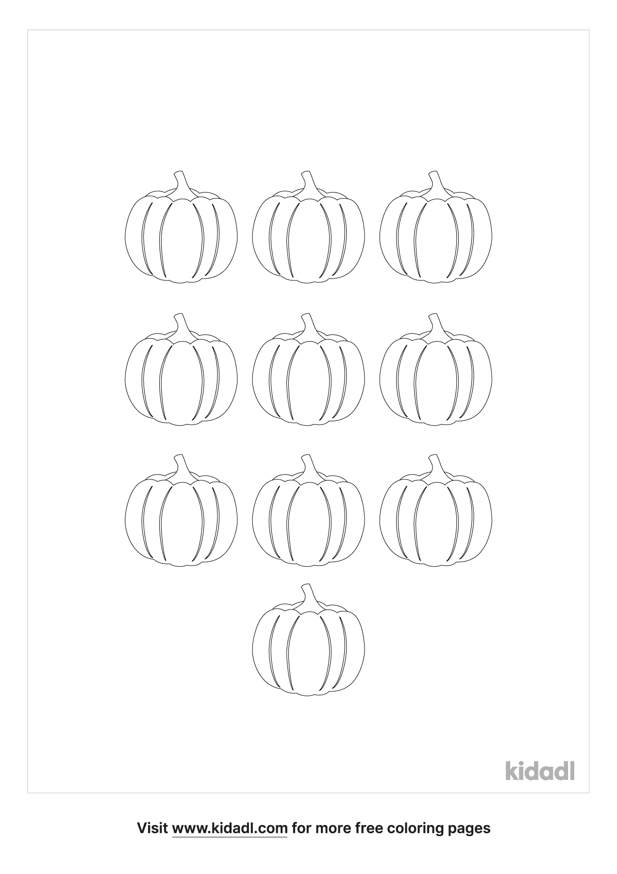 Ten Little Pumpkins Coloring Page