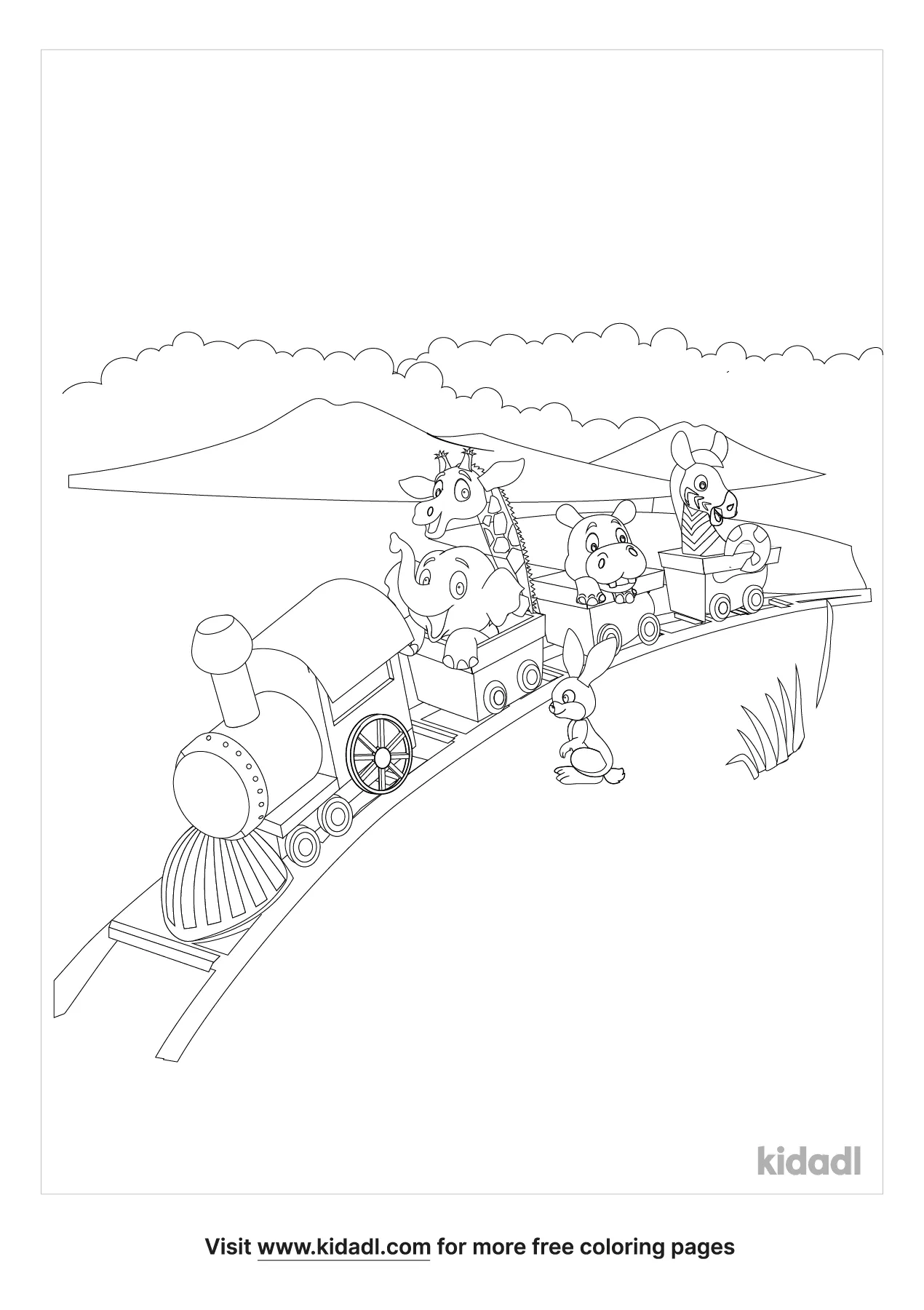 Train Going Around A Mountain Coloring Page