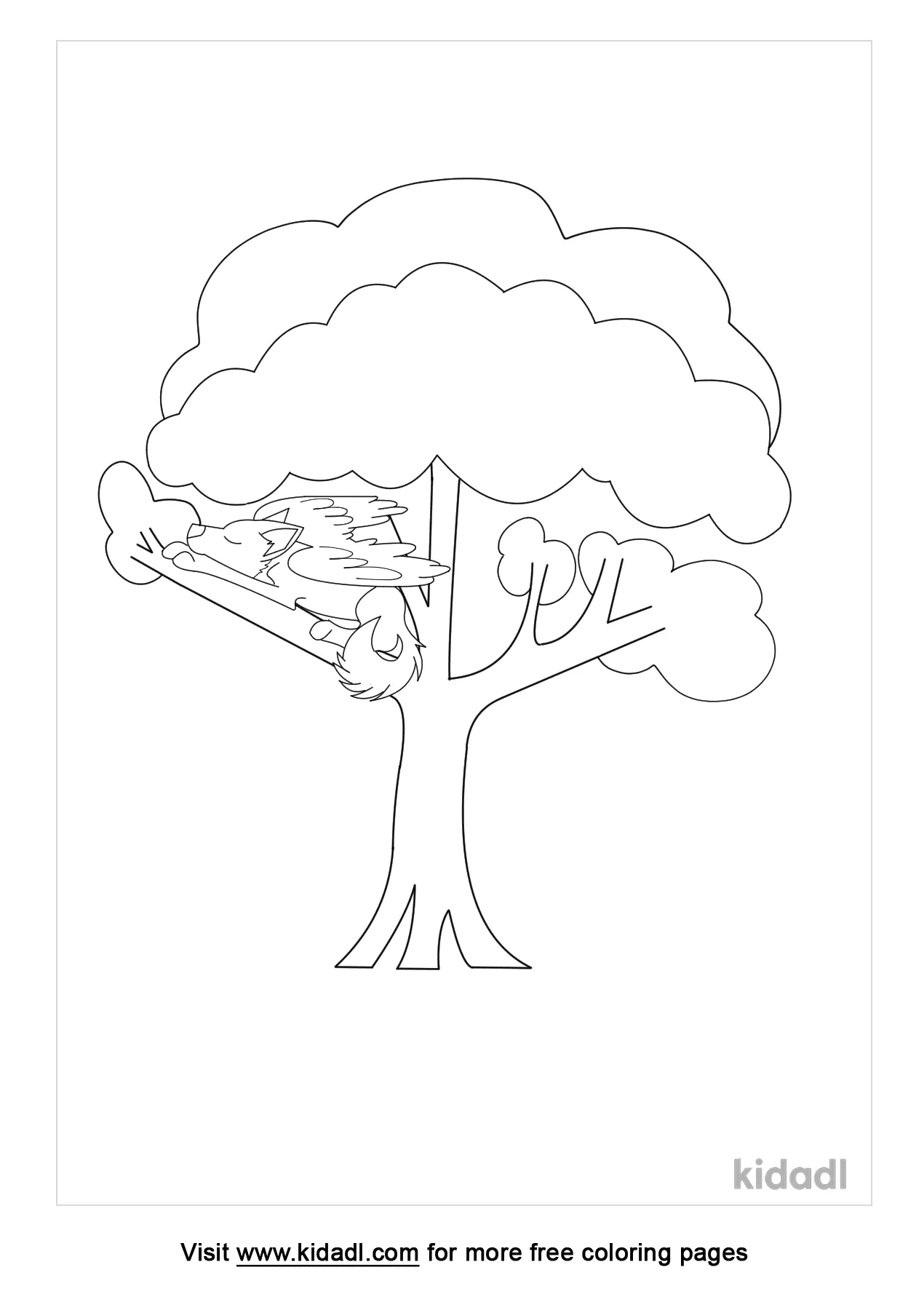 Wolf With Wings Laying On A Tree Coloring Page