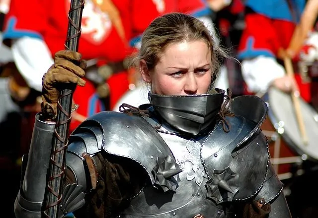 A girl dressed up in warrior armor