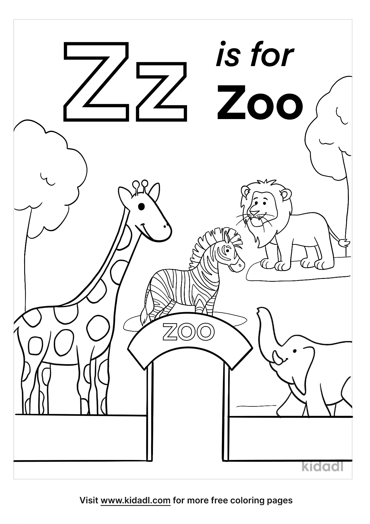 Z Is For Zoo Coloring Pages   Free Letters Coloring Pages   Kidadl